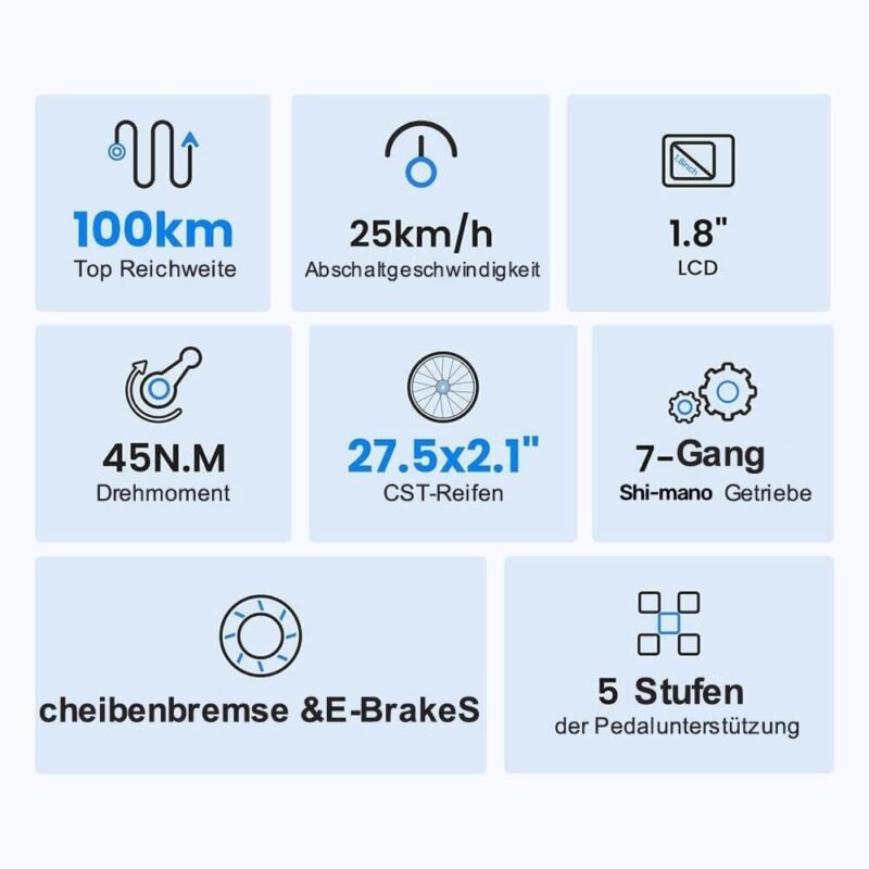 Touroll J1 ST 27,5" E Bike, Elektrofahrrad Trekkingrad E-Bike Herren Damen mit 561.6Wh Akku,100km Reichweite, 250W Motor, E-Fahrrad mit 7-Gang-Getriebe, Pedelec Citybike EBike für Erwachsene