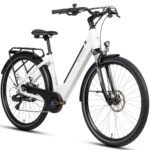 SAXXX E Bike Damen 28 Zoll Tiefeinsteiger mit 36V 13Ah Akku, Elektro Fahrrad Erwachsene mit Scheibenbremse, 7 Gang Kettenschaltung Pedelec mit Federgabel, Gepäckträger für Damen/Frauen Herren/Männer
