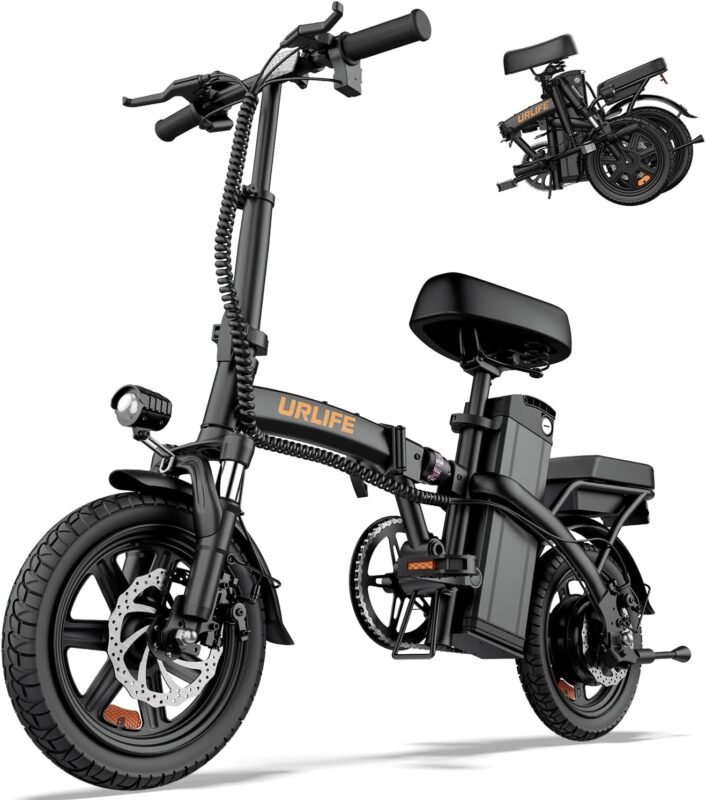 URLIFE E-Bike Folding Bike with 14 Inches, 48 V 7.5 Ah Lithium Battery for Long Range up to 60 KM, Electric Bicycle 250 W Motor, 3 Riding Modes, Adjustable Seat Height, Folding Pedelec Ebike for Men
