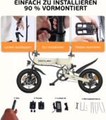 ESKUTE E Bike Herren F200, 14 Zoll Klapprad Elektrofahrrad, 36V 7.8Ah Akku Lange Reichweite bis 35-50KM, Mini Faltbike mit Handyhalterung & USB-Ladeanschluss, E-Mountainbike
