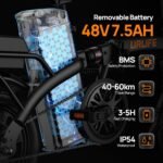 URLIFE E-Bike Folding Bike with 14 Inches, 48 V 7.5 Ah Lithium Battery for Long Range up to 60 KM, Electric Bicycle 250 W Motor, 3 Riding Modes, Adjustable Seat Height, Folding Pedelec Ebike for Men