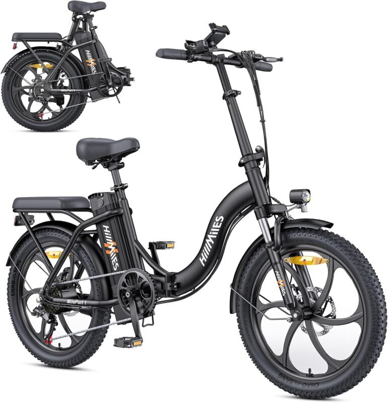 MilePort 1 Electric Bicycle for Adults, 250 W Folding Electric Bicycle with 36 V 13 Ah Removable Battery, Speed 25 km/h and Range 100 Km, 20 x 3.0 Inch Fat Tyres E-Bikes for City Commuters