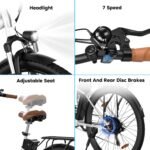 E-Bike 28-Zoll-Elektrofahrrad, 7-Gang-Damenfahrrad, E Bike für die Stadt, LCD-Display, mit Vorderradgabel-Federung, City Ebike für Herren und Damen