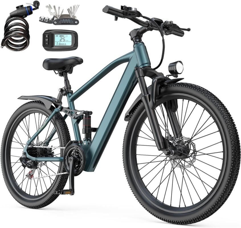 E-Bike 26 Inch with 21 Speed Gears 250 W Motor 13 Ah Battery Top Speed 25 km/h High Carbon Steel Frame LCD Display City Electric Bicycle