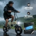 ESKUTE E Bike Herren F200, 14 Zoll Klapprad Elektrofahrrad, 36V 7.8Ah Akku Lange Reichweite bis 35-50KM, Mini Faltbike mit Handyhalterung & USB-Ladeanschluss, E-Mountainbike